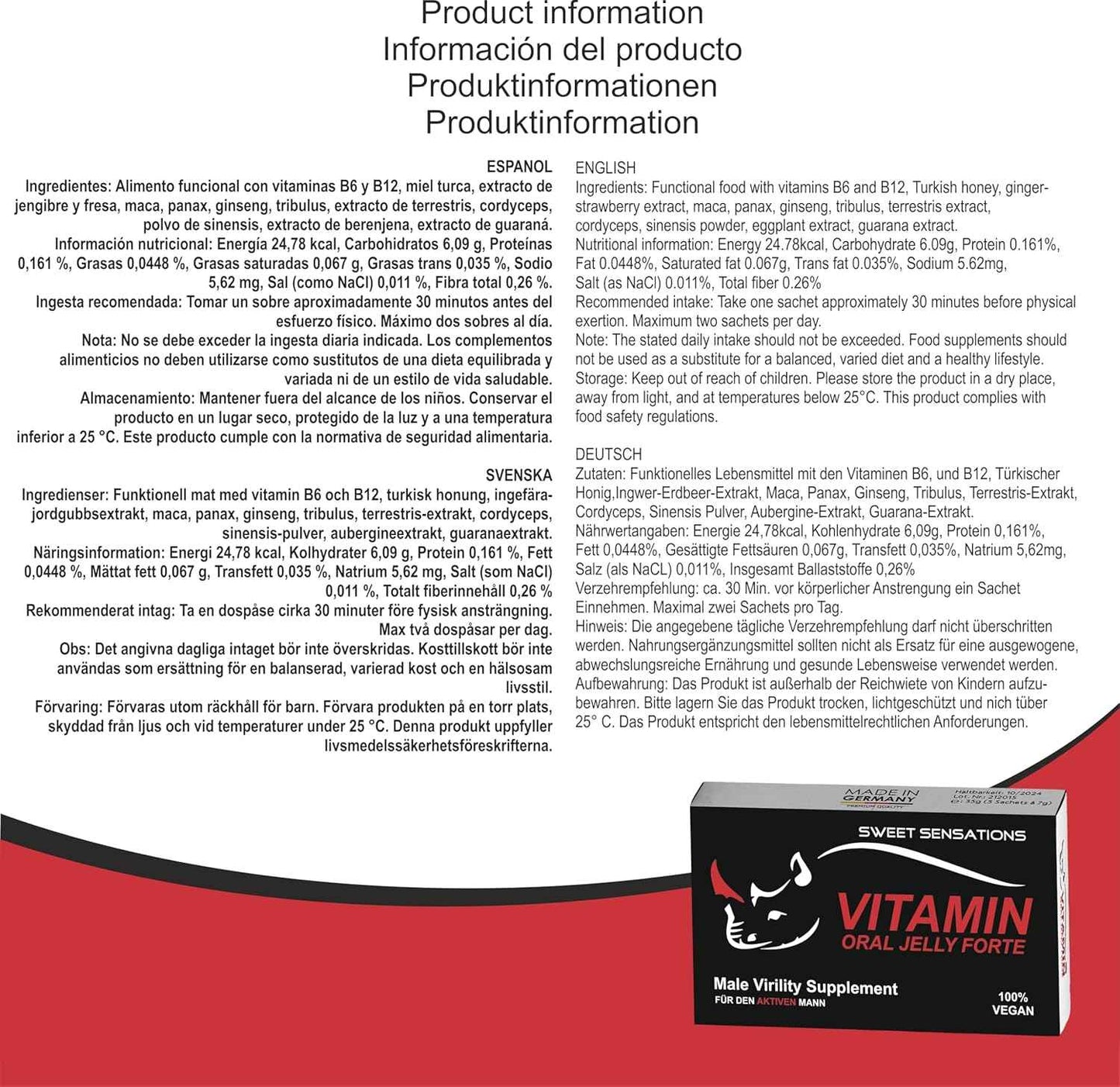 VITAMIN Oral Jelly - hochdosiert für den Mann mit Sofortwirkung – Premium Qualität - 5er Pack