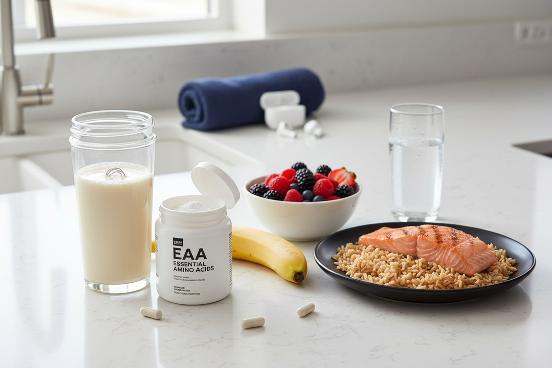 Ausgewogene Mahlzeiten und Supplements für optimale Muskelregeneration und Ernährung nach dem Training