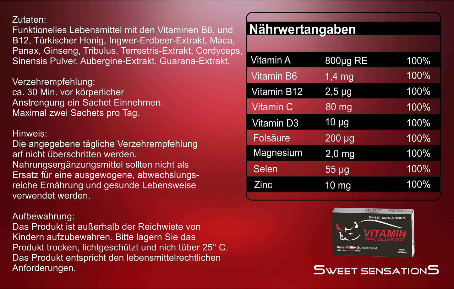 VITAMIN Oral Jelly - hochdosiert für den Mann mit Sofortwirkung – Premium Qualität - 2er Pack