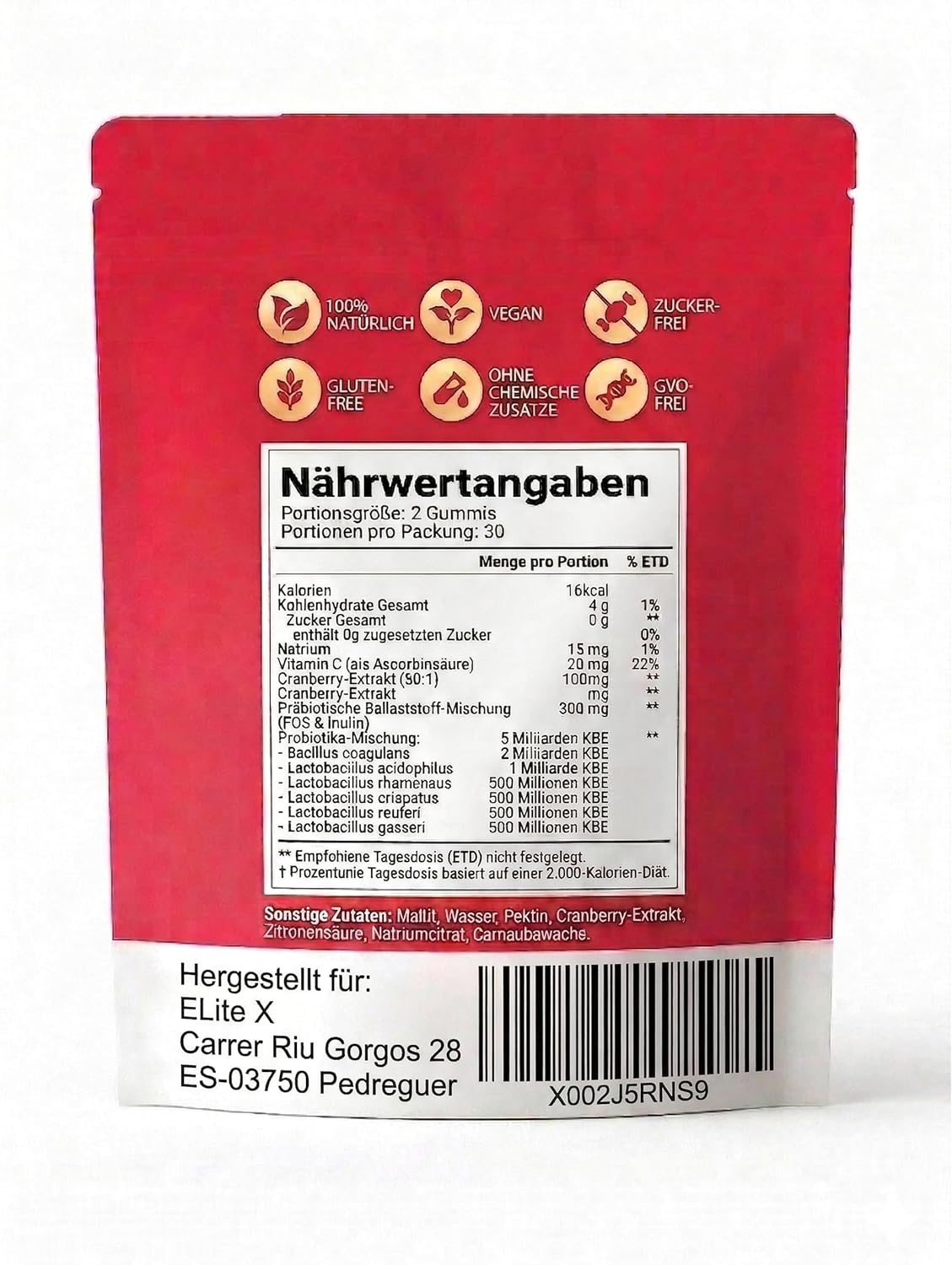 Elite X – Komplex für Frauen – 60 Gummies – 5 Mrd. KBE – Intimflora & Frauengesundheit – Vegan, Zuckerfrei & Hochdosiert