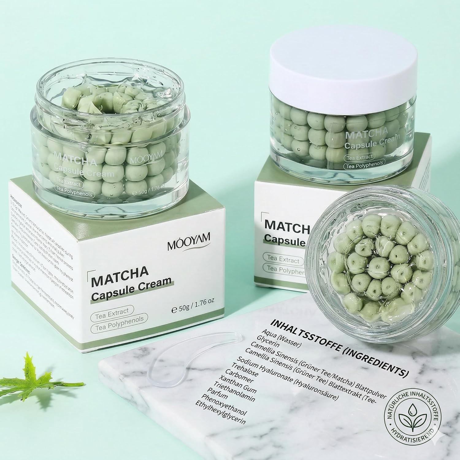 Matcha Capsule Cream Gesichtscreme mit Grüntee-Extrakt, 50g | Tee-Polyphenole, Feuchtigkeitsspendend & Beruhigend, Anti-Oxidant, Gegen fahle Haut, Tages- & Nachtpflege