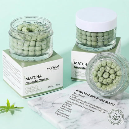 Matcha Capsule Cream Gesichtscreme mit Grüntee-Extrakt, 50g | Tee-Polyphenole, Feuchtigkeitsspendend & Beruhigend, Anti-Oxidant, Gegen fahle Haut, Tages- & Nachtpflege