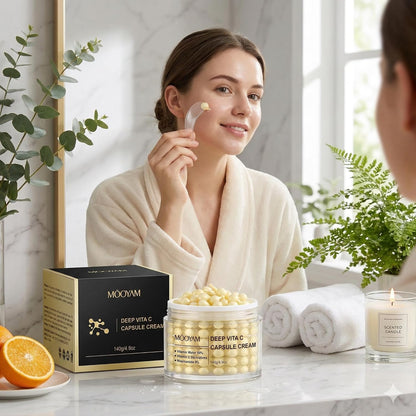 Môoyam Deep Vita C Capsule Cream Gesichtscreme, 140g | Vitamin C, 5% Niacinamid, Feuchtigkeitsspendend, Anti-Aging, Faltenreduzierung