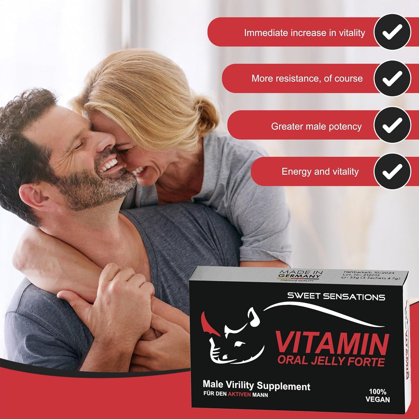 VITAMIN-Macun Honig mit Tribulus, 600mg Roter Ginseng & Black Maca, Natürliche Formel für Männer Extra stark