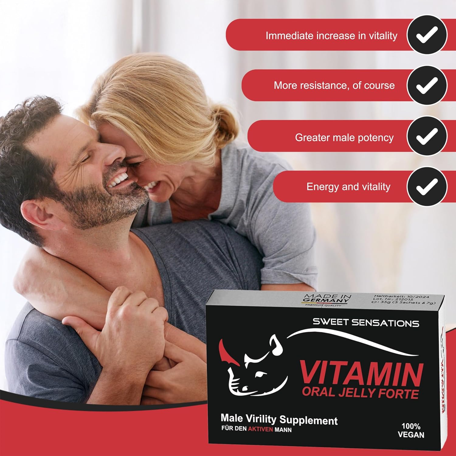 VITAMIN-Macun Honig mit Tribulus, 600mg Roter Ginseng & Black Maca, Natürliche Formel für Männer Extra stark