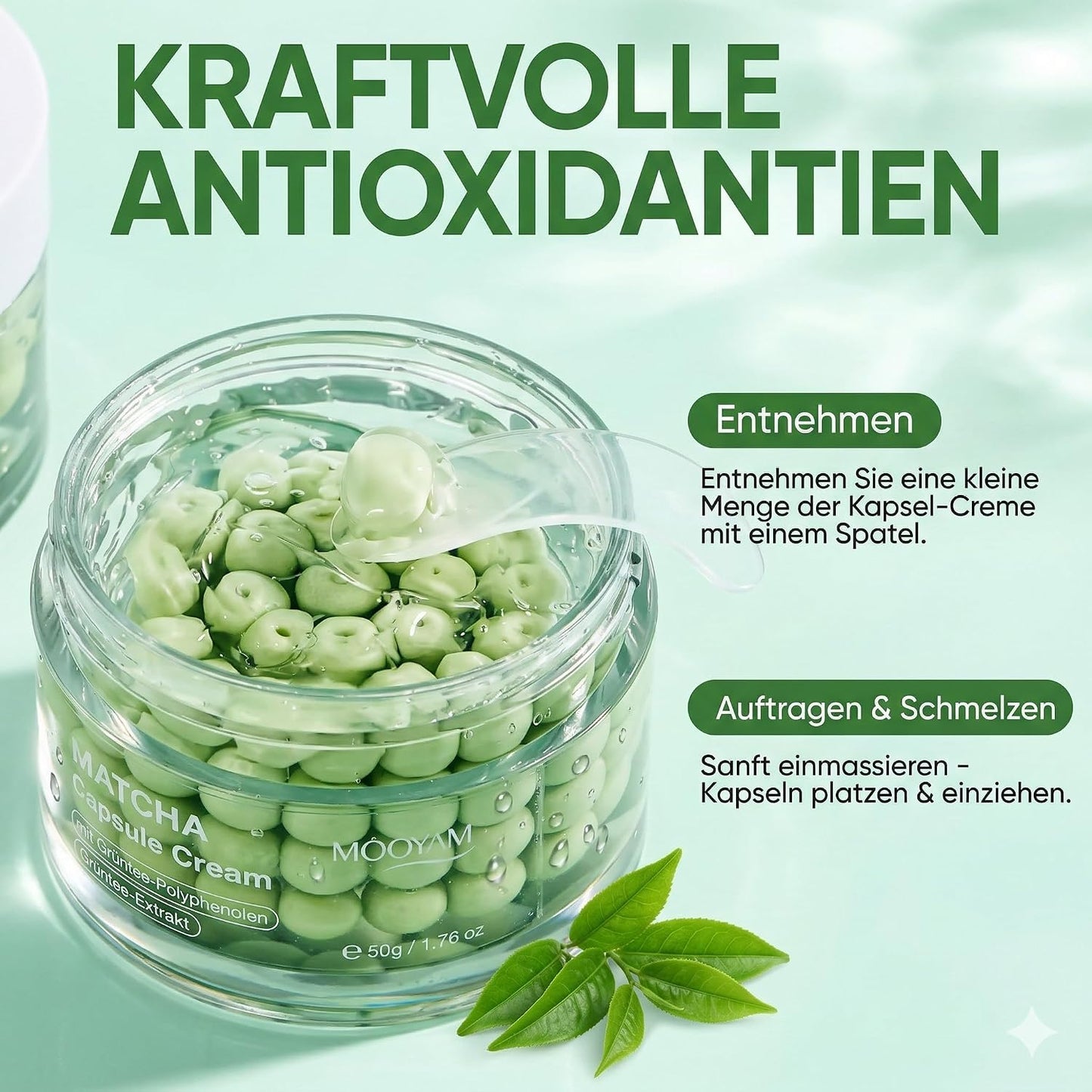 Matcha Capsule Cream Gesichtscreme mit Grüntee-Extrakt, 50g | Tee-Polyphenole, Feuchtigkeitsspendend & Beruhigend, Anti-Oxidant, Gegen fahle Haut, Tages- & Nachtpflege