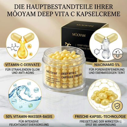 Môoyam Deep Vita C Capsule Cream Gesichtscreme, 140g | Vitamin C, 5% Niacinamid, Feuchtigkeitsspendend, Anti-Aging, Faltenreduzierung