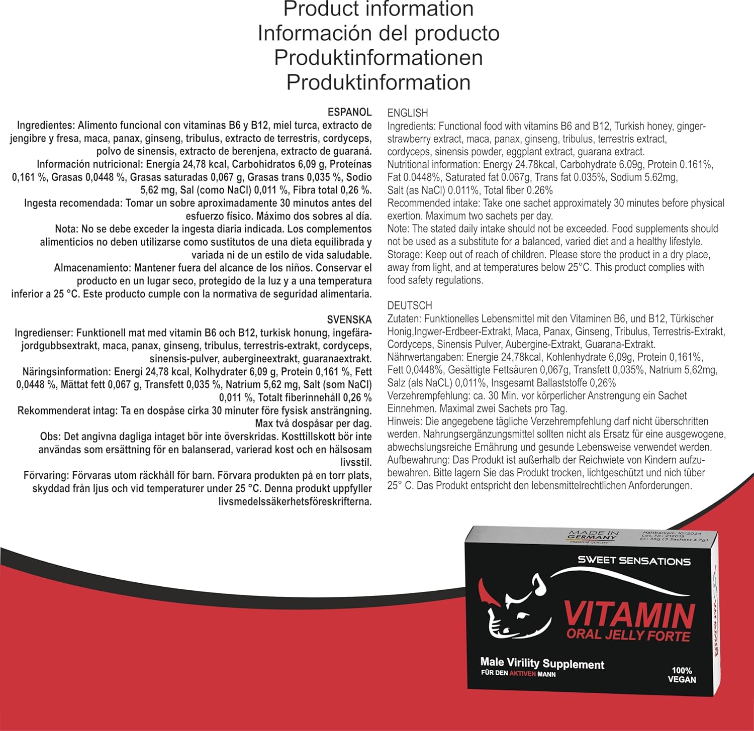 VITAMIN-Macun Honig mit Tribulus, 600mg Roter Ginseng & Black Maca, Natürliche Formel für Männer Extra stark
