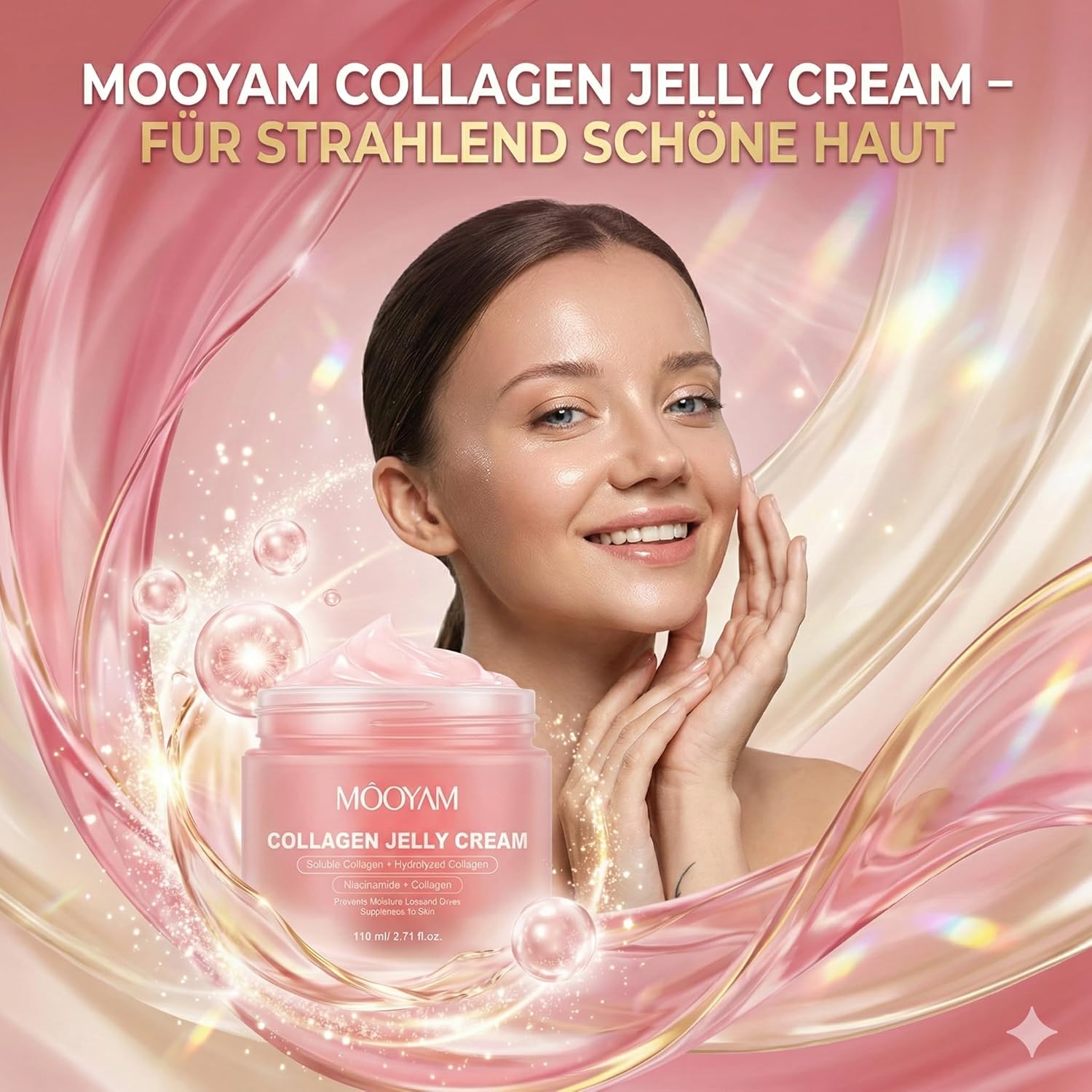 MÔOYAM Collagen Jelly Cream – 110ml Gesichtscreme (doppelte Menge) – Hydrolysiertem Kollagen – Anti-Aging Feuchtigkeitspflege für Elastizität & Geschmeidigkeit – Gegen Falten & Unebenen Hautton