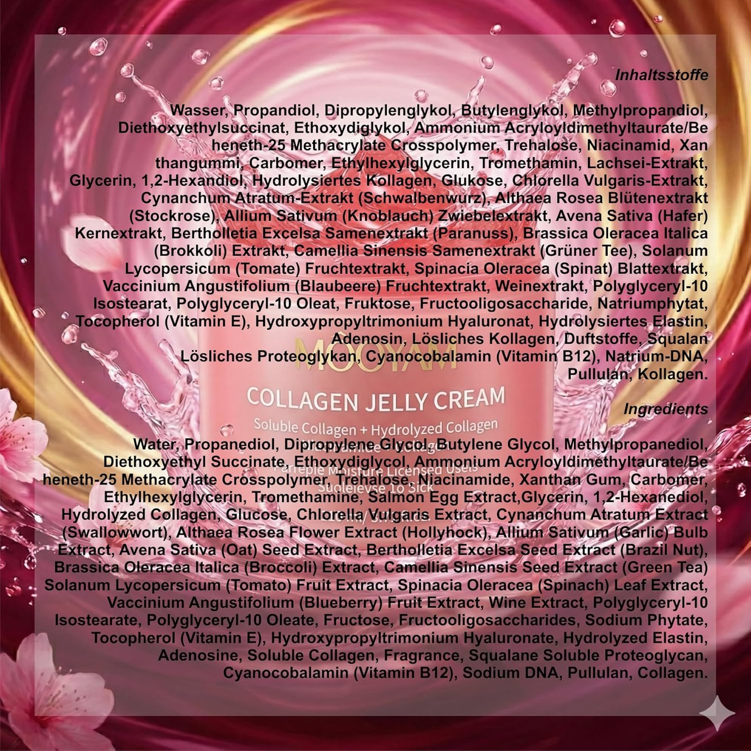 MÔOYAM Collagen Jelly Cream – 110ml Gesichtscreme (doppelte Menge) – Hydrolysiertem Kollagen – Anti-Aging Feuchtigkeitspflege für Elastizität & Geschmeidigkeit – Gegen Falten & Unebenen Hautton