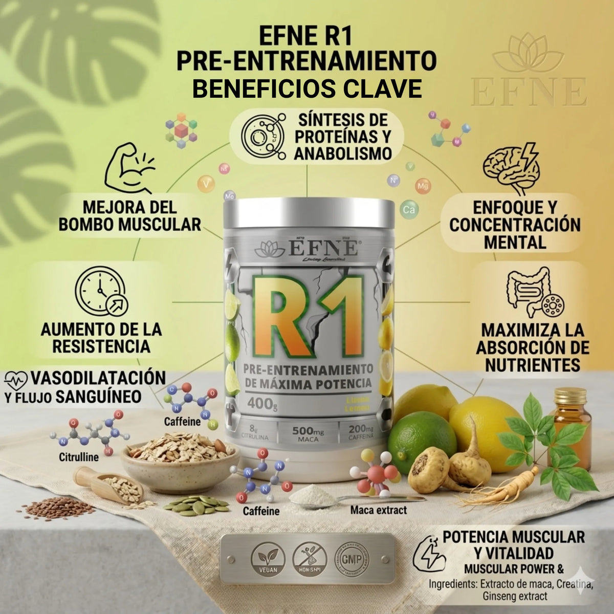 R1 EFNE – Pre-Workout with Caffeine and Performance Enhancers (Lemon)